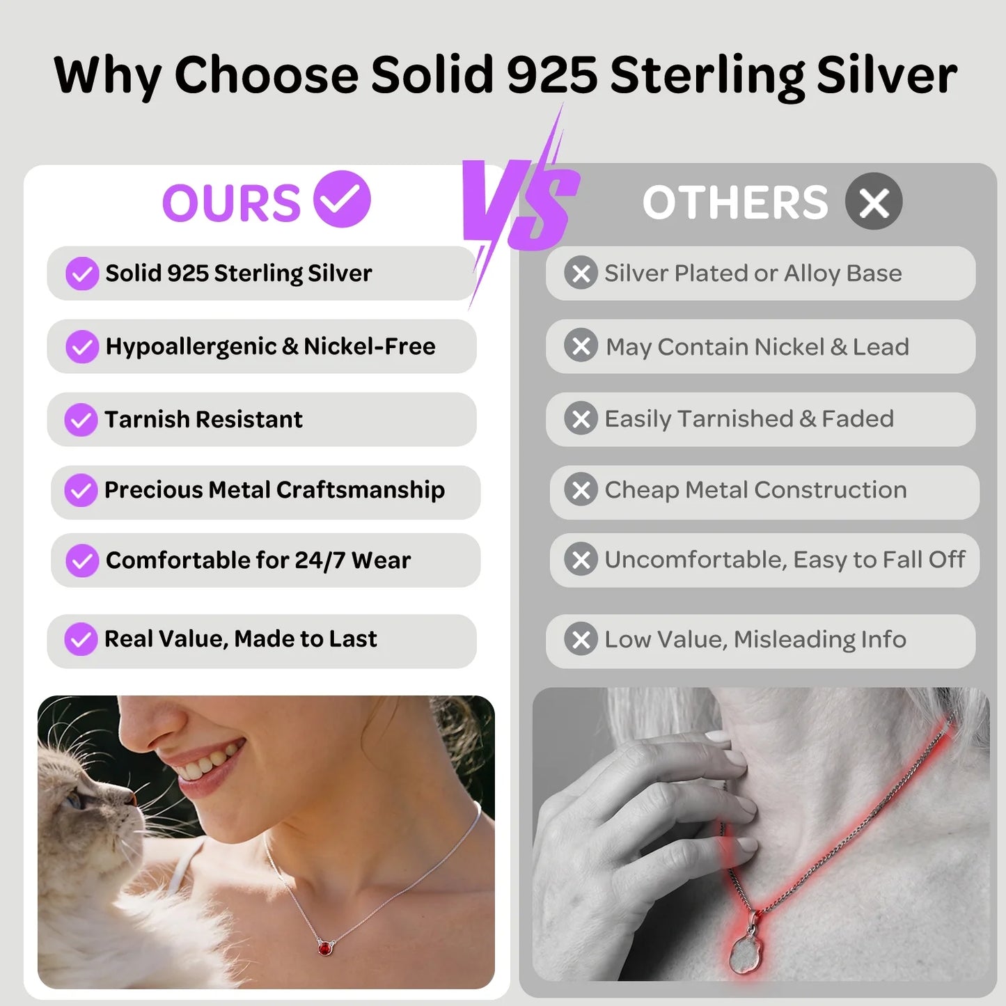 925 Sterling Silver Cute Cat Necklace with Birthstone Pendnat Hypoallergenic Jewelry Gifts for Women Cats Lovers Best Friend Sister Mom Wife Valentines Mothers Day Christmas Birthday