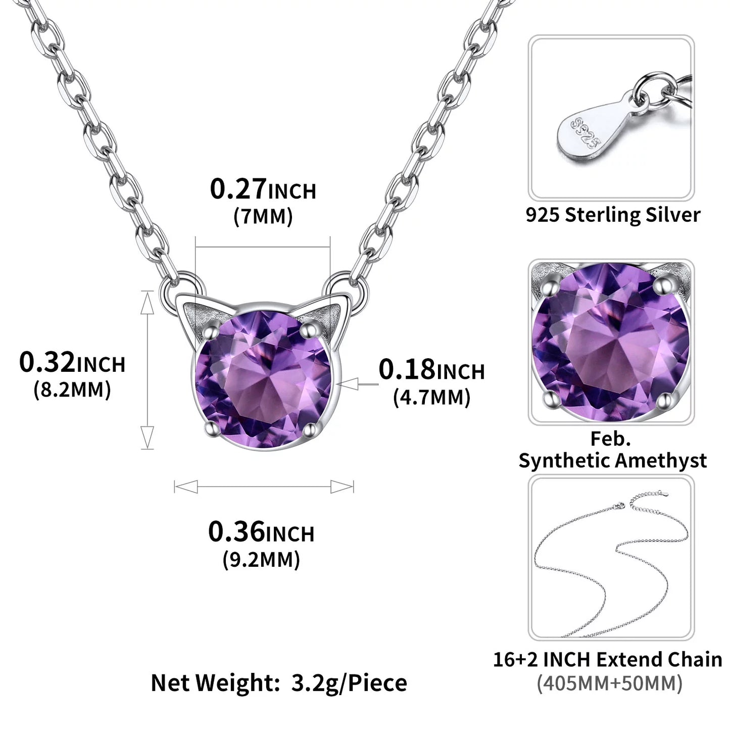 925 Sterling Silver Cute Cat Necklace with Birthstone Pendnat Hypoallergenic Jewelry Gifts for Women Cats Lovers Best Friend Sister Mom Wife Valentines Mothers Day Christmas Birthday