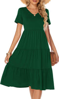 Women'S Casual Summer Tiered Midi Dress 2025 Short Sleeve V-Neck Loose Cotton Ruffle Babydoll Dress Boho Sundress